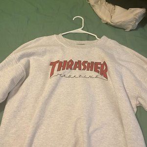 Thrasher crewneck, size adult large and in light grey